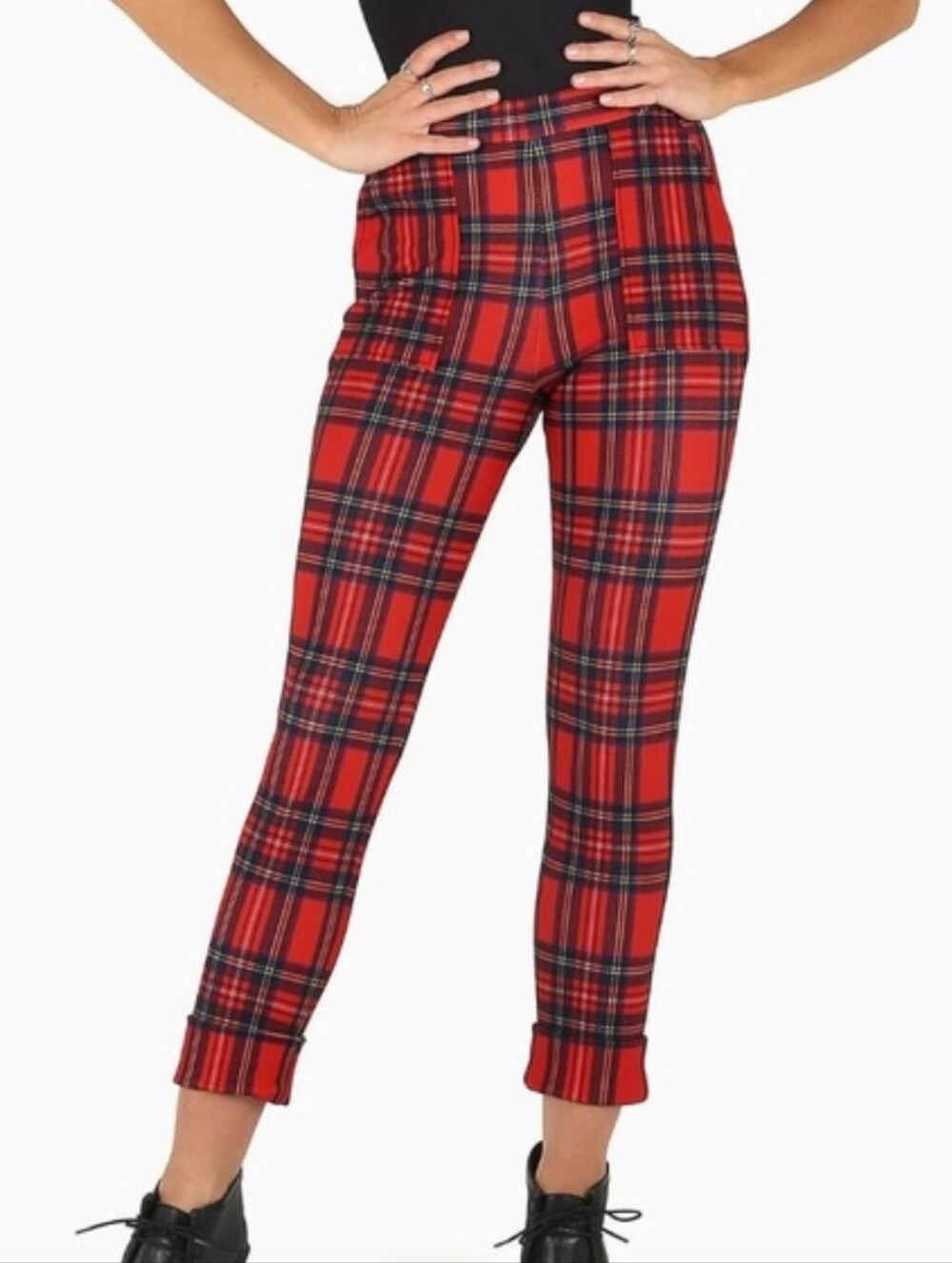Blackmilk Original Red Tartan Cuffed Fleece Lined Toastie Punk Pocket Pants XS